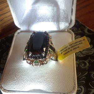 Thia Black Spinal Russian Diopside,W/Emer. St.Ring